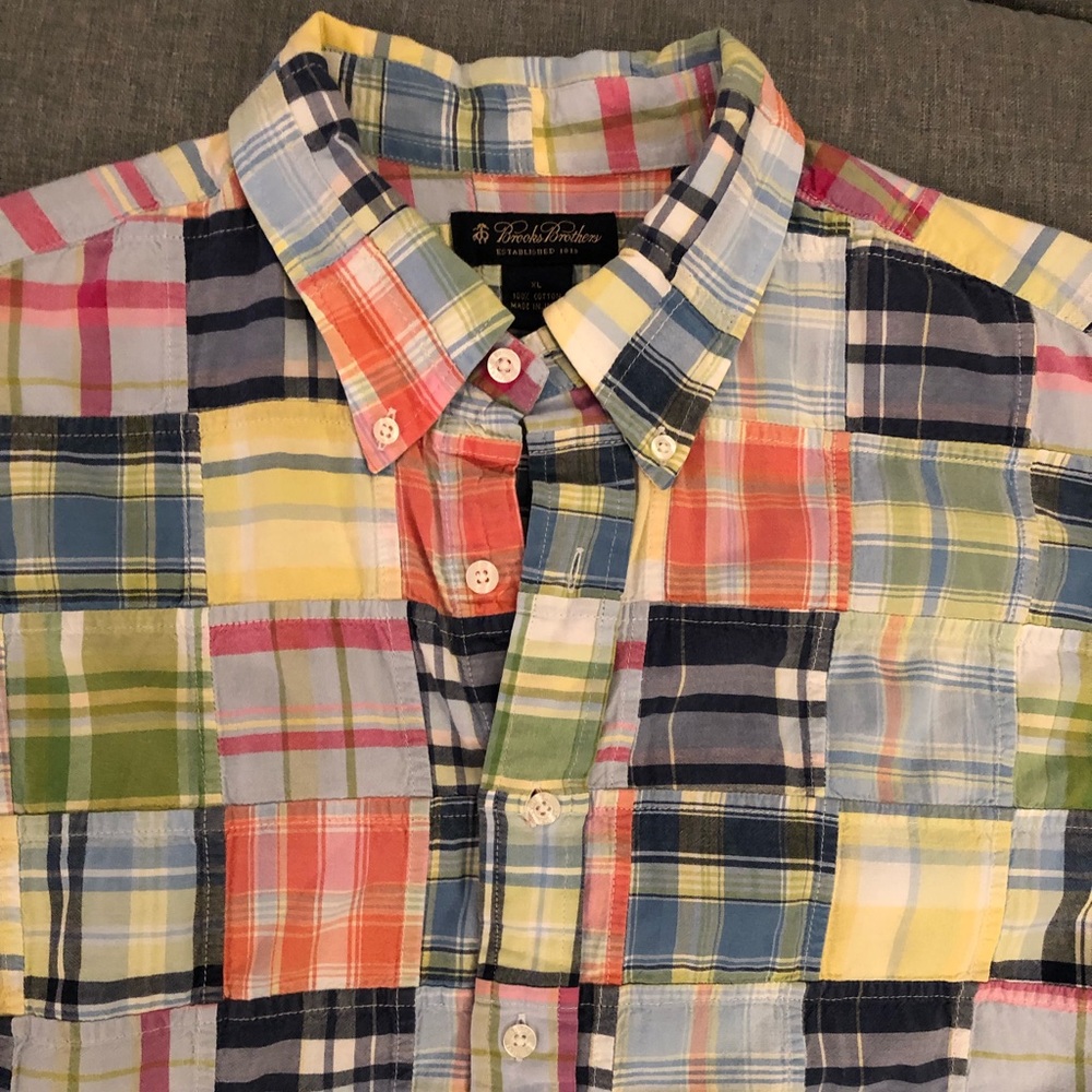 Brooks Brothers Multicolor Plaid Patchwork Cotton Button-Down Shirt